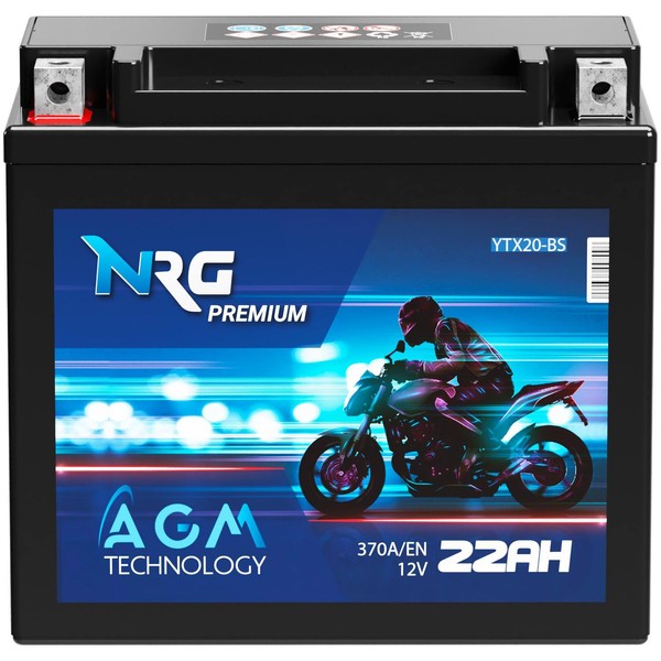 NRG YTX20-BS AGM Motorradbatterie 22Ah 12V 370A/EN GTX20-BS 20Ah CTX20-BS 51822-image
