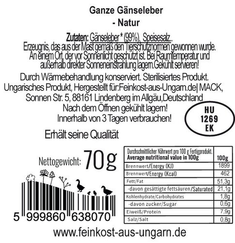 Premium Gänseleber Entier Natur – Ungarisches Gänseleber 70g, royalpate - Bild 3 von 3