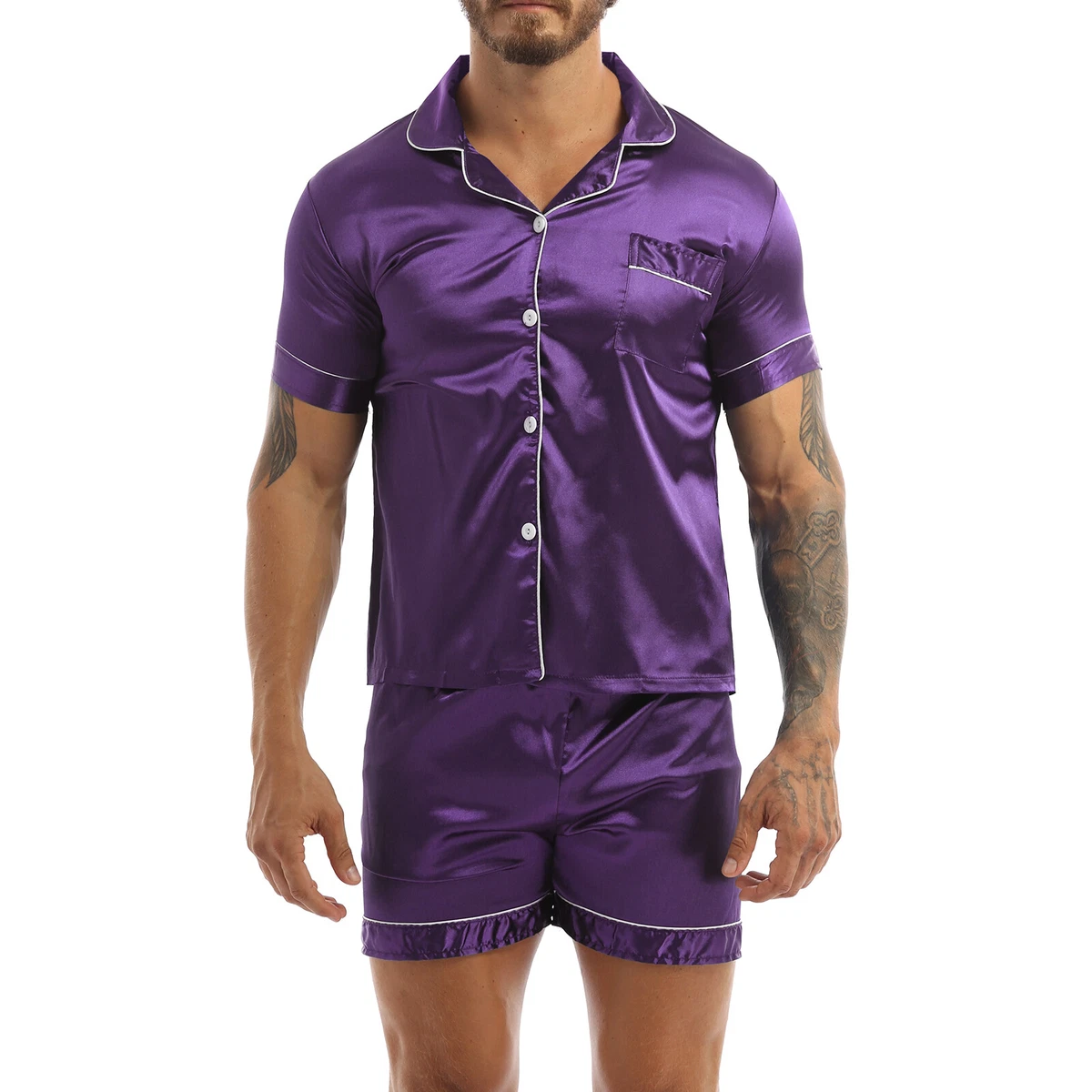 Mens silk pyjamas store shorts set