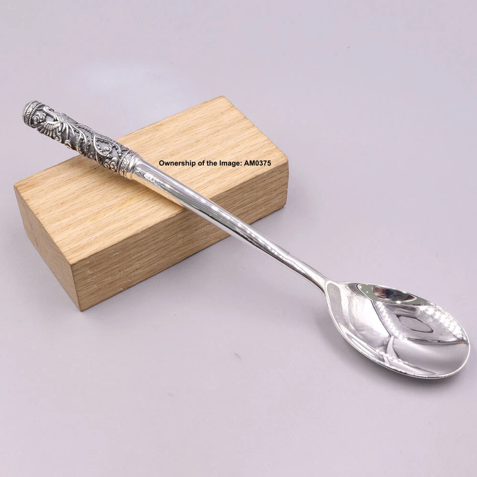 Pure 999 Fine Silver Spoon Healthy Dinnerware Phoenix Handle Soup Spoon 6.22inch - Image 2 of 4