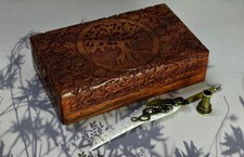 -Hand Engraved TREE OF LIFE Wooden Box Keepsake Jewelry Organizer Storage D...