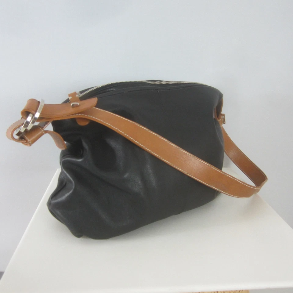 Bolso Bandolera Francesco Biasia Negro Marrón Cuero Minimalista Hombro Amplio Foto 2 de 4