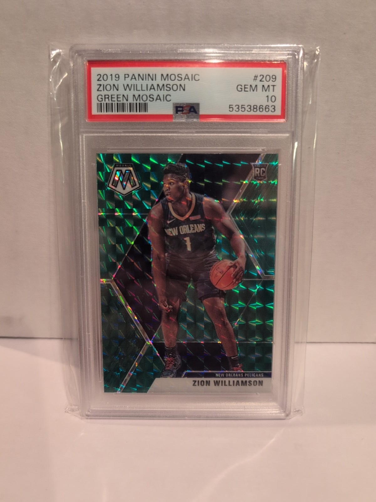 Zion Williamson 2019-20 Panini Mosaic 209 Green Prizm Rookie RC PSA 10