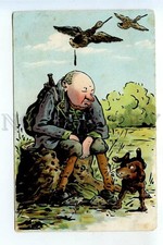 520799 HUMOR Comic HUNTER Peeing POINTER Dog WOODCOCK Vintage postcard