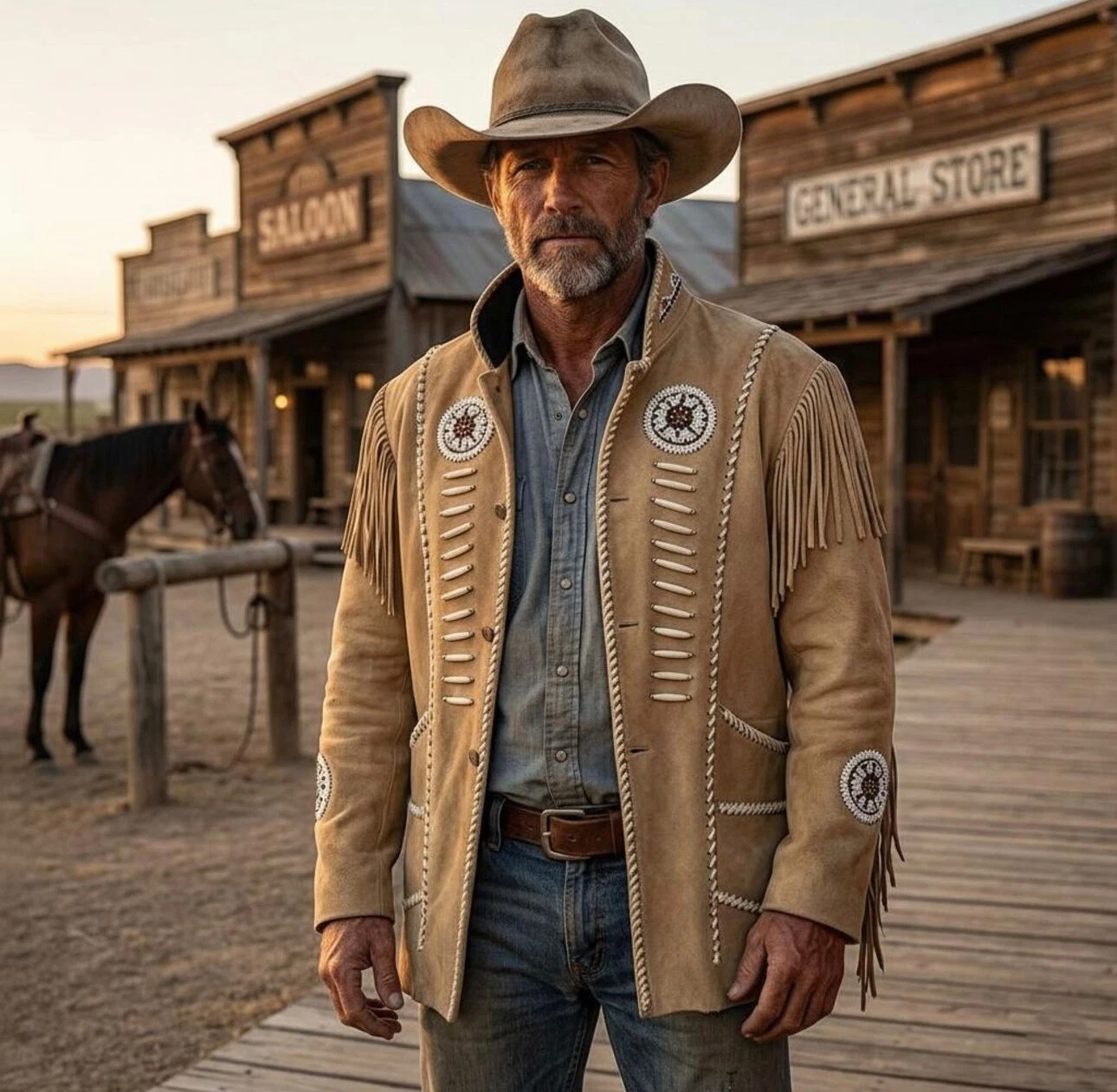Leather Jacket Men's American Cowboy Fringe - Genuine Cowhide Style Jacket