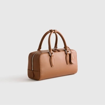 Quince Italian Leather Mini Bowler Satchel Handbag Brown Leather Top Handle