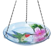 Hanging Bird Baths for Outdoors - Glass 11 Inch Hummingbird Feeder Bowl