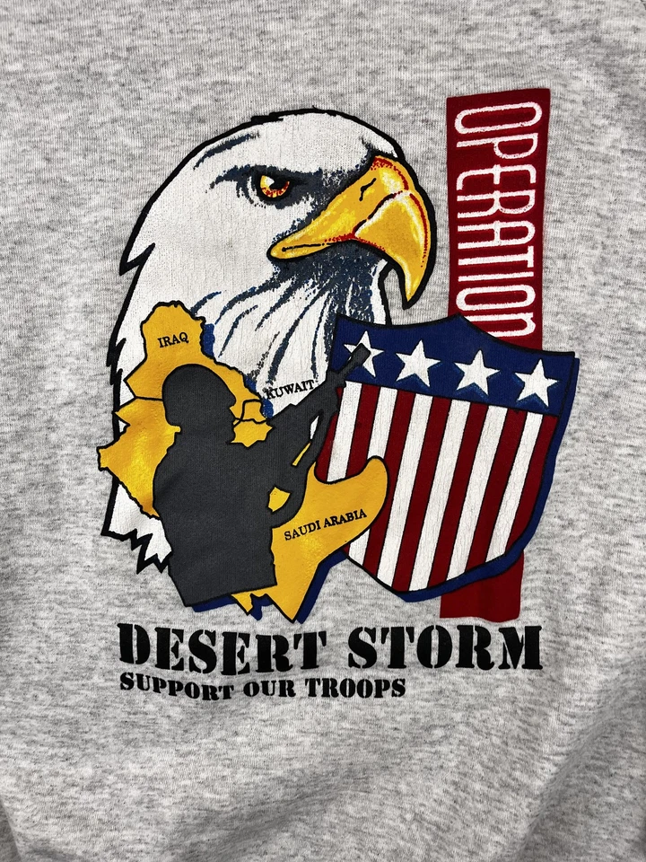 Sudadera DE COLECCIÓN Jerzees Para Hombres Gris Medio Operación Tormenta del Desierto Ejército de EE. UU. Años 90 Foto 2 de 4