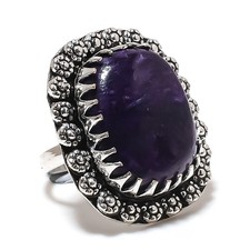 Russian Charoite Gemstone Handmade 925 Sterling Silver Jewelry Ring Size 8 D081