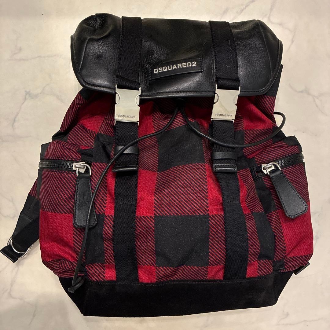 DSQUARED2 赤黒チェック リュック DSQUARED2 Red Black Check Backpack Designer Rucksack Streetwear