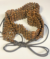 Woven Wood Beaded Belt Leather Ties Boho Hippie Boho Festival Western Country