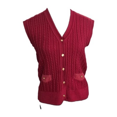 John Smedley VTG 80s Womens Pure New Wool Cable Knit Vest Small Red Old Money