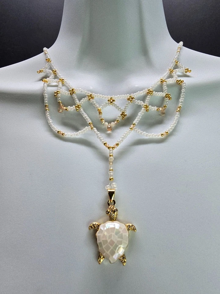 Collar Colgante Tortuga Chapado en Oro 18k Piedra Lunar Melocotón Champagne Circón Cuentas Foto 2 de 4