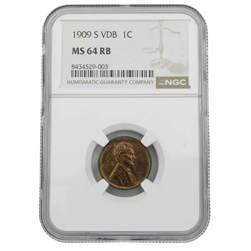 1909-S VDB Key Date Lincoln Wheat Cent 1C NGC MS 64 RB No Reserve #C897-2