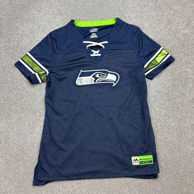 NFL Shirt Damen Small Blau Seattle Seahawks Football USA 90s Outdoor Logo Lady