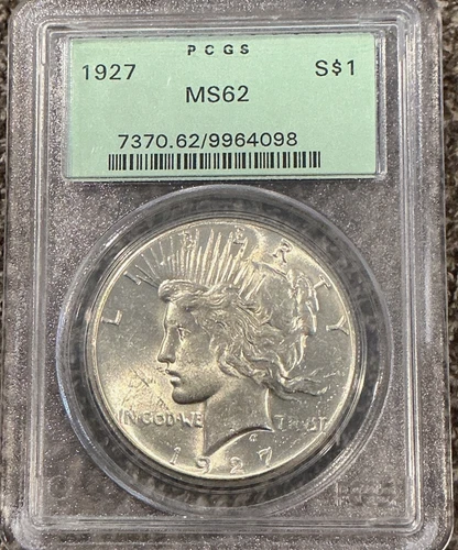 1927 P Peace SILVER Dollar $1 PCGS MS62 OGH Old Green Holder Nice Strike