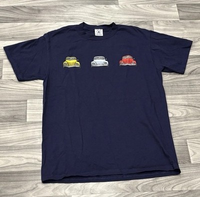 Vintage Delta Pro Weight Cars Graphic Print T-Shirt Navy Blue Medium VW Beetle