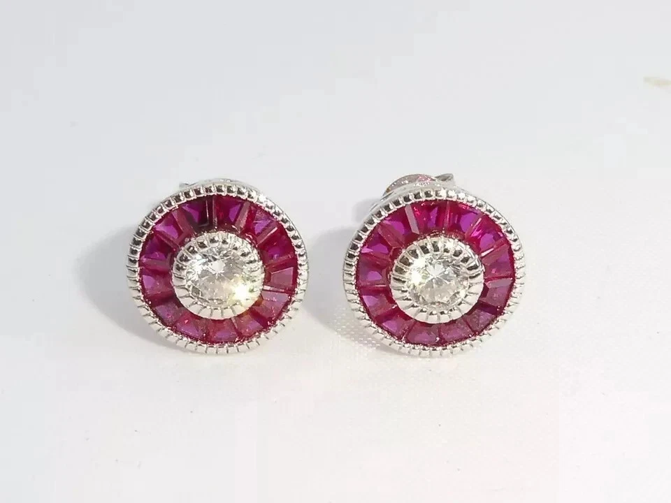 Art Deco Lab Created Diamond Wedding Anniversary 14K White Gold FN Earrings - Image 2 of 4