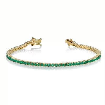 6Ct Round Cut Lab-Created Emerald 14K Yellow Gold Plated Tennis Bracelet