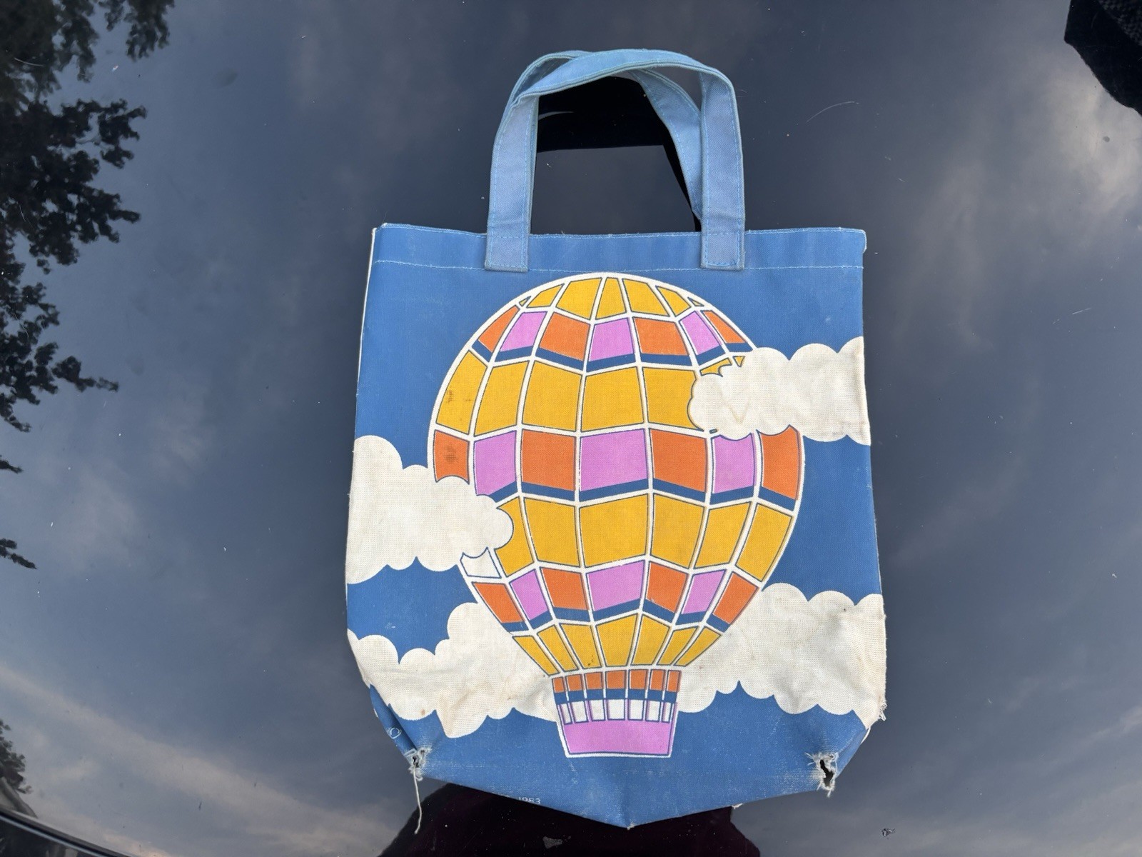 Vintage Tote Bag Small 80s Hot Air Balloon Beach Weekly Reader Books 1983 Book