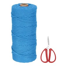 Braided Macrame Cord, 3mm x 109 Yards Natural Cotton Rope with Scissors Cyan