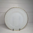 Vintage Anchor Hocking Fire King Swirl Milk Glass Gold Trim 10" Dinner Plate