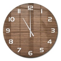 Runde Design-Wanduhr Aus GehäRtetem Glas Holzhintergrund WeißE Zeiger Fi60 Cm