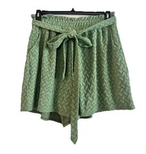 Women’s Elastic High Waisted Shorts Textured Chevron Fabric Sage Green Size XL
