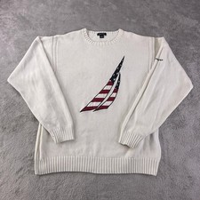 Nautica Sweater Mens 2XL White Flag Sailboat Graphic Crewneck Big Logo USA
