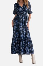 Elan Women's Blue V Neck Maxi Dress Size XS