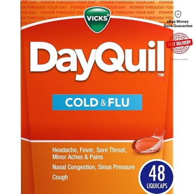 DayQuil Cold & Flu Non-Drowsy Relief - 48 Liquicaps for Quick Symptom Control