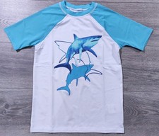 Lands End Shirt Boys Medium 8 White Shark Rash Guard Swim Shirt Kids