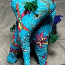 Vtg Hand Made Raj Stuffed Embroidered Fabric Elephant India Mirror Beads 8”