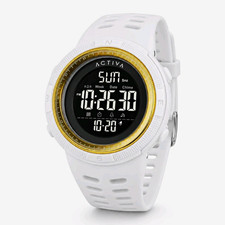 ACW1915-014 Activa Digital Sports Watch White Rubber Strap Gold Bezel 49mm