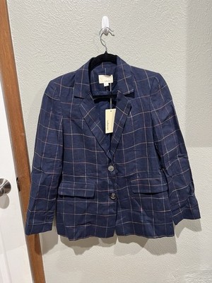 The Korner Anthropologie Brand 100% Linen Blazer Navy With Colorful Stripe Small