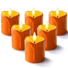 Homemory 2" x 2" Orange Flameless Votive Candles with Timer, Realistic Batter...