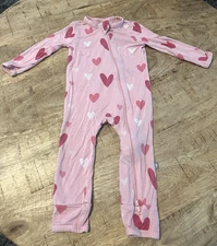 Kyte Baby 6-12 Bamboo Pink Hearts Footless Sleeper Romper Pajamas Girl