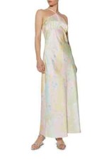 SOMETHING NEW Marie Abstract Paint Print Halter Satin Slip Maxi Dress S = 4/6