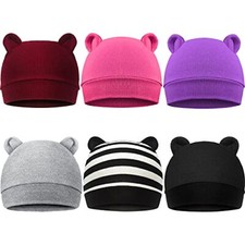 6 Pieces Newborn Baby Hat Black White, Purple, Rose Red, Wine Red, Gray, Black