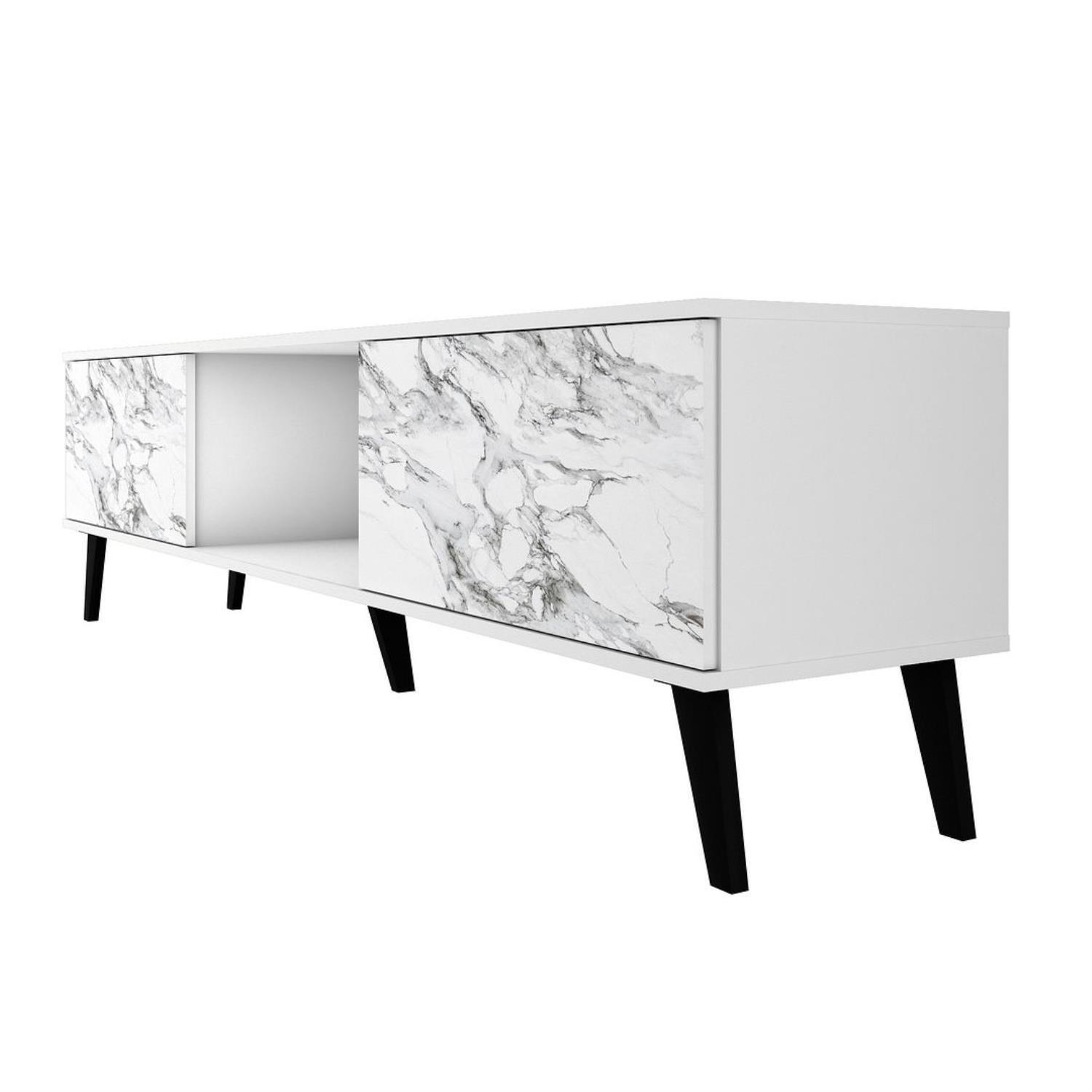 Manhattan Comfort Doyers TV Stand With White And Marble Stamp Finish 176AMC208