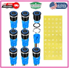 12V Latching Push Button Switch 19Mm on off Black Metal Pre-Wired 12 Volt Blue L