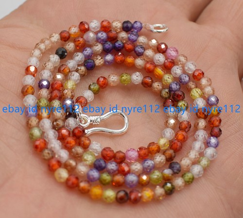 Collana pietre preziose perle tonde zirconi multicolore naturali originali 3 mm argento 925 - Foto 10 di 12