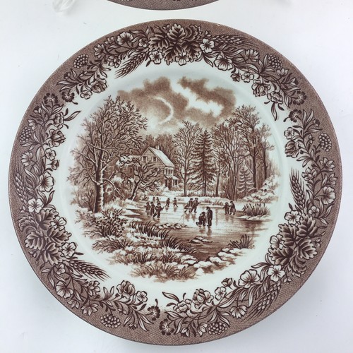 Lot of 2 CHURCHILL England CURRIER & IVES Brown Salad Lunch Plates Harvest 8'' - Picture 2 of 5
