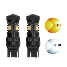 7443 7440 T20 Dual White/Amber LED Switchback Turn Signal Parking DRL Light Bulb