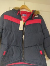Image of ADIDAS Boy/Kids Large Navy blue Hooded ,Quilted Padded Jacket Zip Up Winter Long
