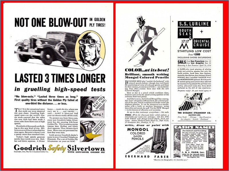 1933 Goodrich Silvertown Tires Mongol Colored Pencils SS Lurline Print Ad 079A