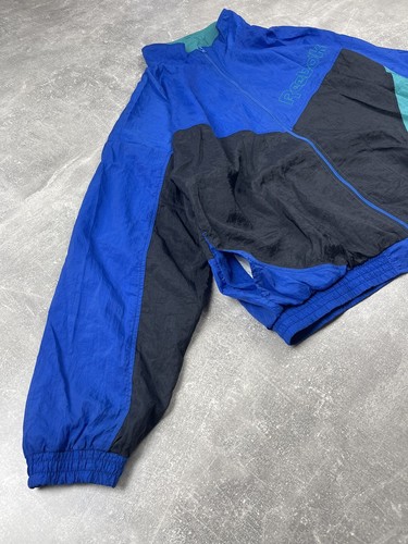 Reebok Vintage 90s Black/Blue Nylon Track Zip Jacket Size XL Made In Thailand - Picture 3 of 10