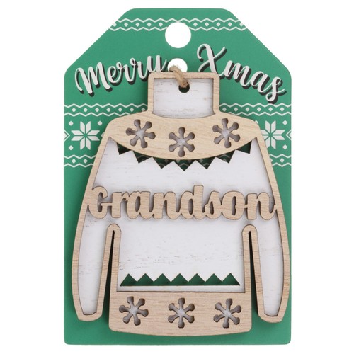 Christmas Jumper Wooden Tree Decoration Personalised Bauble Xmas Red Green White - Picture 18 of 199