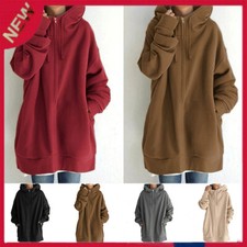 Women's Long Sleeve Zip Up Jumper Hoodie Hooded Jacket Ladies Cardigan Coat Plu  
