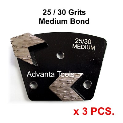 3PK Trapezoid Arrow Seg Grinding Shoe / Disc / Plate - Medium Bond - 25/30 Grit 